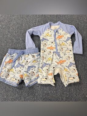 Caden Lane Swimsuit Matching Set Shark Print Baby Size 12-18 months